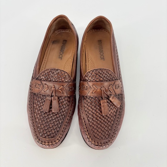 Brass Boot Brown Leather Loafers Men Size 11 M Woven Interlocking Tassel Slip On main image 4
